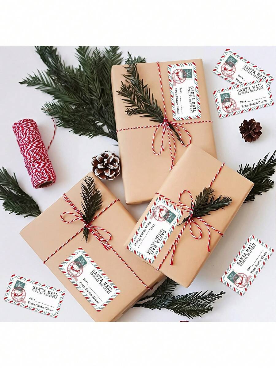 12/24/48 Piezas de Etiquetas de Regalo de Santa Claus, Etiquetas Navideñas para Envíos desde el Polo Norte, Pegatinas para Envoltura de Regalos Sorpresa, Fiestas Navideñas y Obsequios - Multicolor - Ver 1