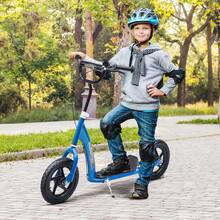 HOMCOM Kids Scooter, Toddler Kick Scooter With Adjustable Handlebar, 12" EVA Tyres, Rear Brake, For Age 5-12 Years, Blue - Blue - View 1