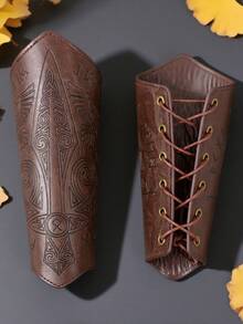 1Pc Unisex PU Leather Wrist Bracer Viking Medieval Wristband Arm Guard Armor For Renaissance Faire Larp Cosplay Prop Punk Rivet Decor Bracelet