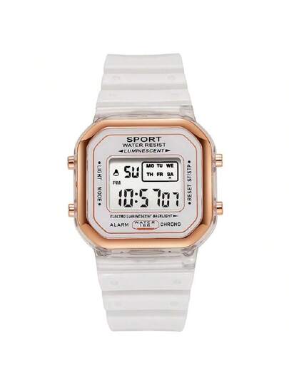 1pc LED Square Silicone Strap Watch, Unisex Student Sports Multi Function Chronograph Calendar Week Alarm Waterproof Luminous Electronic Wristwatch view 4