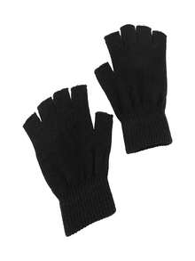 1 双男女款无指/全指户外徒步时尚手套，薄针织学生写作保暖半指手套 - 黑色 - 查看 6