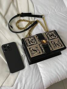 Mini Retro Square Crossbody Shoulder Bag - Black - View 8