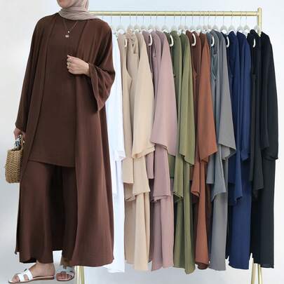 1pc Classic Solid Color Soft & Breathable Abaya, Versatile Women Wear Eid Spring