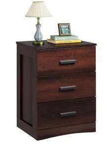 Night Stand, Wood Nightstand With 3 Storage Drawers, Bed Side Table For Bedroom, Living Room, Dorm, Modern Minimalist Bedside Table - Cà phê espresso - Xem 6