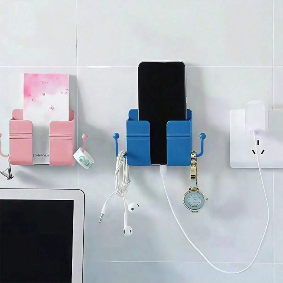 1 件多色壁挂式手机支架、粘性手机支架、电视/空调遥控器收纳盒、床头壁挂式充电收纳架，兼容 、Android 手机，生日礼物，家人、朋友礼物，办公室、宿舍和家用床上手机支架