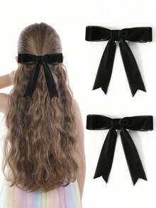 2 chiếc kẹp tóc nơ nhung, kẹp tóc cá sấu cỡ lớn, phụ kiện tóc cho bé gái - màu đen - Xem 6