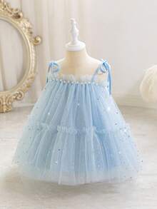 Đầm công chúa voan đính sequin cho bé gái, thích hợp làm quà tặng sinh nhật 1 tuổi, dự tiệc, dạ hội, lễ hội. - Màu xanh nhạt - Xem 2