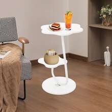 Mesa de centro color crema, mesa auxiliar de 2 niveles de 40 cm con estante, mesa auxiliar compacta para sala de estar, pequeña pieza decorativa para dormitorio, balcón y salón, estilo escandinavo moderno, ligera y estable.