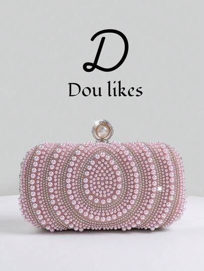 优雅的泪珠形粉红珍珠晚宴手拿包，适合旗袍的高端订婚手提包，配有金属链带，优雅的女士派对包适合舞会、婚礼、毕业舞会、正式晚宴/宴会，完美搭配女士毕业舞会礼服、毕业舞会配饰、亮片礼服、闪亮礼服、女士优雅礼服。
