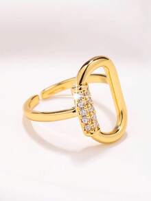 1 pieza Anillo de alas de ángel chapado en oro rosa de 18K con circonita blanca ajustable - Amarillo Oro - Ver 3