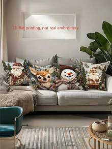 1/2/4pcs Festive Christmas Pillow Covers - 2D Flat Print, Non-Realistic Embroidery, Santa, Reindeer, Snowman & Gnome Designs - Perfect For Holiday Decor, Home & Outdoor Use (Inserts Not Included), Christmas Pillow Covers - Multicolor - View 4