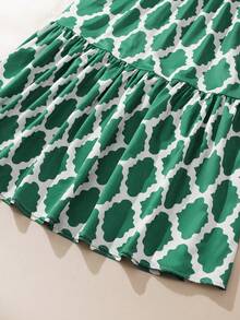 Áo sơ mi dài tay cổ tròn màu xanh lá cây họa tiết hình học cho nữ - xanh quân đội - Xem 6