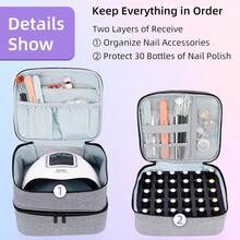 Double Layer Nail Polish Organizer And Makeup Bag - Portable Handbag Carrying Case For Manicure Set - Ideal For Daily Travel Use - Great For Girls And Women