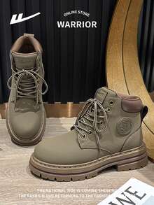 WARRIOR 1 Pair Unisex Outdoor Lace-Up Boots, Fashion Comfortable Leather Waterproof Durable Non-Slip High-Top Travel Hiking Work Boots, Couple Shoes