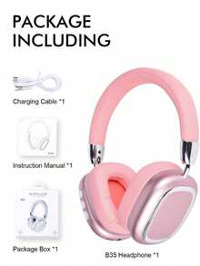 Wireless Bluetooth Headphones With High-Resolution Audio, Foldable And Lightweight Design, Deep Bass, Long-Lasting Earphones, Immersive Bass, USB-C Charging Port, HiFi Stereo, For Work, Gaming, Sports - 粉色 - 查看 7