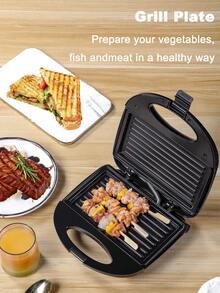 SCISHARE 1PC 23x23x7.5cm 750W Indoor Electric Grill & Panini Press | Super Non-Stick Ceramic Plate | EU Plug | Double-Sided Heating | Even Heat Distribution | Easy-To-Clean Indoor Grill For Steak, Veggies, BBQ & Gourmet Sandwiches, Compact Design, Perfect For Small Kitchens. - EU E Type Plug(220-240V) - View 8