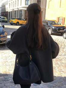 Manteau oversize pour femmes en automne/hiver, style vintage, couleur unie, avec poches avant, boutons, col rabattu et manches raglan