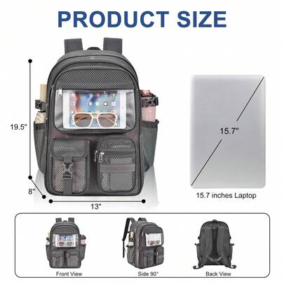 Mochila de malla para la escuela, mochilas de malla grandes y resistentes de 36 l para adultos, niñas y niños con compartimento interior para computadora portátil, mochila escolar de malla para senderismo al aire playa