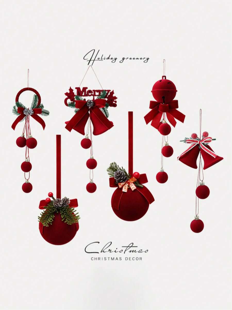 Sino de Natal Nórdico Flocado, Enfeite de Natal, Decoração de Natal, Pendurar na Janela, Cenário DIY, Decoração Pendurada Borgonha, Decoração de Casa, Decorações de Natal, Decoração de Quarto, Decorações de Natal de Inverno, Presentes de Natal para Casa, Decoração de Natal - Borgonha - Ver 1