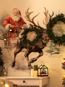 1/2/3sets Christmas Wall Stickers, Christmas Realistic Watercolor Style Santa Claus Elk Decorative Wall Stickers.Perfect Christmas Gift For Lovers, Parents And Friends