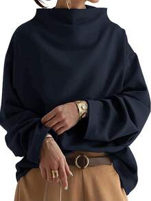 Nouveau Top à manches longues col montant et épaule dénudée de couleur unie pour le printemps, l'été et l'automne