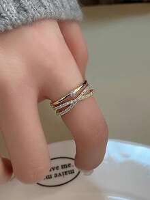 5pcs Elegant Luxury Floral, Leaf, Geometric Copper Micro-Inlaid Synthetic Zirconia Rings Set, Suitable For Vacation, Party, Wedding, Daily Wear