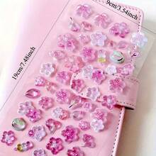 1pc Pink Cherry Blossom 3D Stickers - Self Adhesive Plastic Flower Stickers With Crystal Decoration, Glossy Finish, For DIY Crafts, Scrapbooking, Phone Cases, Tablets And Laptops | Fantasy Themes, Asymmetrical Shapes, Floral Decorations, Cherry Blossom Pieces - one-size - View 8