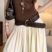 Vintage Western Style Brown Rivet Belt, Floral Waist Rope Design, Suitable For Skirts And Jeans - Multicolor - View 14