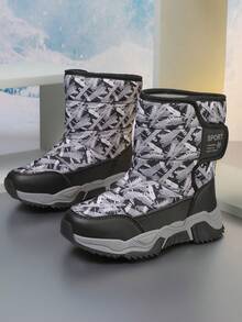 1 Pair Snow Boots, Thermal Lined, Thick Shoes For Boy & Girl, Suitable For Autumn/Winter Outdoor Travel, Warm Teenage Hiking Trekking Shoes, Anti-Slip, Water-Resistant, Black Plaid