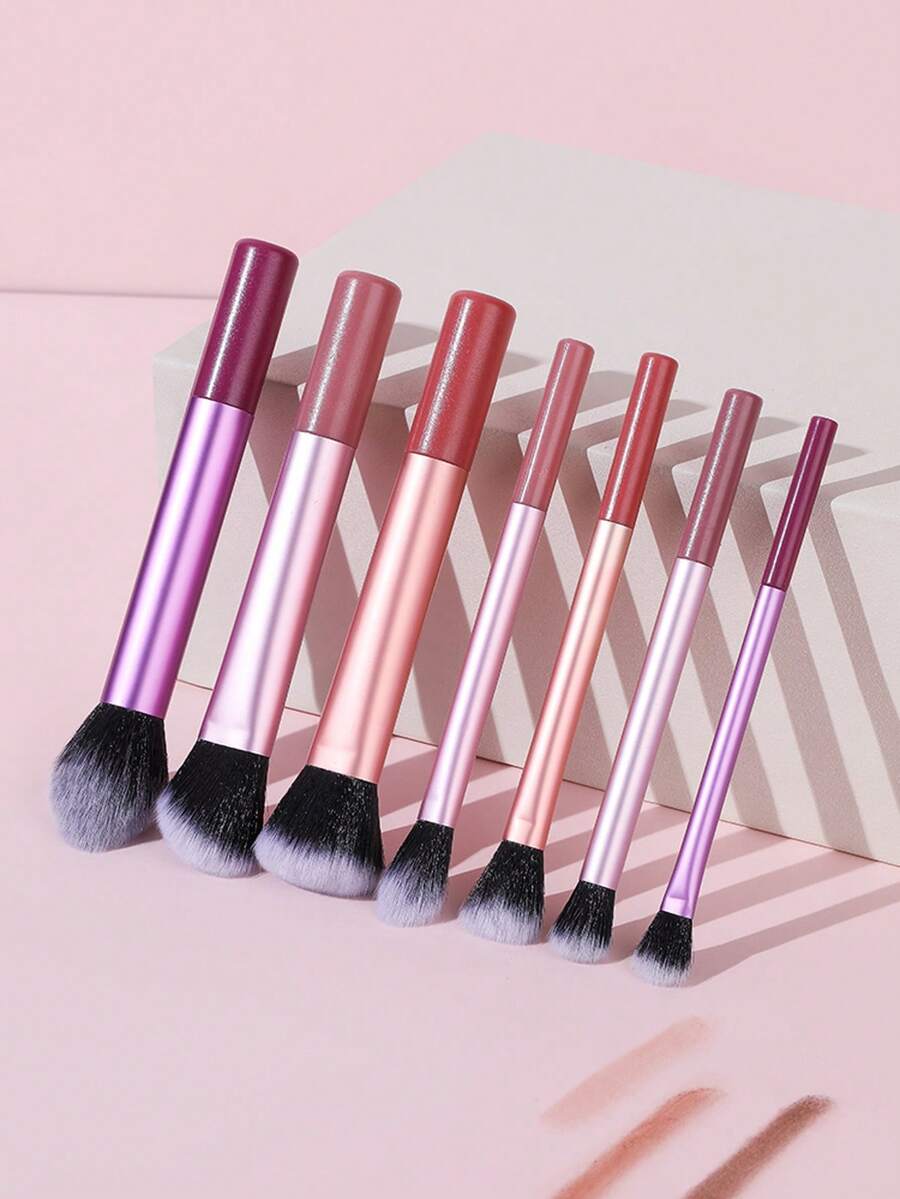 7件套彩色专业化妆刷套装，包含腮红刷、散粉刷、遮瑕刷、眼影刷，全套化妆工具，适合旅行和送礼，专业化妆刷，完整化妆套装 - 彩色 - 查看 1