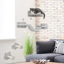 PawHut4 Piece Cat Wall Shelves Wall-Mounted Tree With Platforms Light Grey - Light Grey - View 1