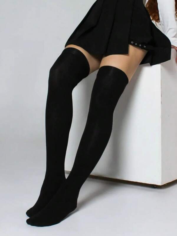 1 Paar Damen Schwarze Enge Lässig Überknie Socken, Geeignet für den täglichen Gebrauch