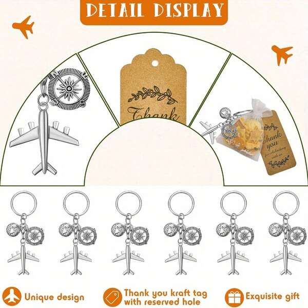 36/21/9/3 szt. Brelok do kluczy w kształcie samolotu, upominek na imprezę, w tym brelok z kompasem w kształcie samolotu i etykietami z podziękowaniami, woreczek z organzy na upominki na imprezę