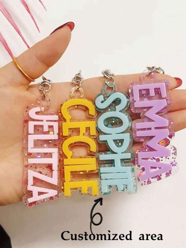 [Customization] 1PC Personalized DIY English Name Acrylic Keychain Custom Letter Date Pendant Nameplate Creative Simple Keychain Pendant Charm Holiday Gift Halloween, Valentine's Day Gift