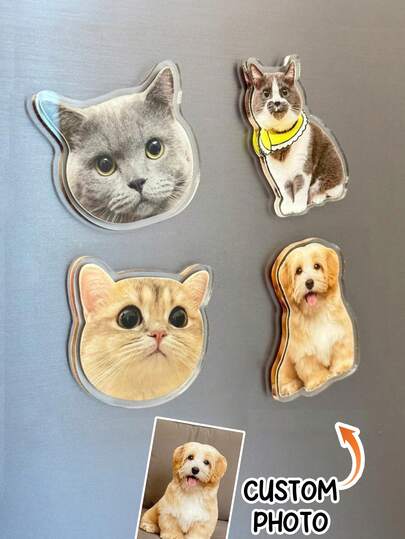 Personalized Pet Photo Refrigerator Magnets, Customized Cat/Dog Face Fridge Decor, Unique Memorabilia Gift, High-Quality Design, Cute & Fun Home/Kitchen Decoration, Thoughtful Gift For Pet Lovers, Family And Friends, Fashionable Holiday Gift, Birthday Party And Housewarming