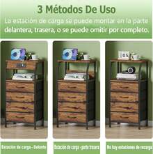 Mesita de noche con estación de carga, cómoda pequeña con 4 cajones de tela, mesita de noche de 85 cm de altura, torre de almacenamiento para armario, recibidor, muebles de dormitorio, 3 formas de uso - Tigre marrón - Ver 6