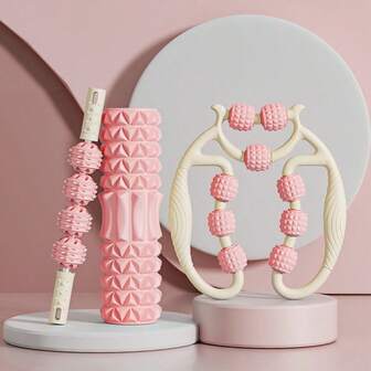 3pieces/Set Nine-Wheel Ring Leg Massager Rolling Clamp Leg To Ease Muscle Dredging Meridians Kneading And Relaxing Roller Shaft, Fitness Roller Kit, Foam Axis Yoga Column, Fitness Roller, Yoga Roller, Massage Equipment, Fitness Massage Roller, Mace Hollow EVA, Foam Axis Fitness, Yoga Leg Slimming Fascia Equipment, Weight Loss Equipment