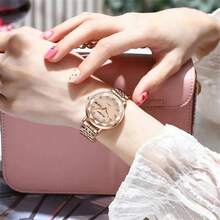 POEDAGAR 1 件礼物女士手表全不锈钢玫瑰金表带英文日历表盘夜光指针优雅设计防水女士石英手表防水 L 玫瑰金母亲妻子婚礼纪念品爱情生日毕业表白配件返校必备品