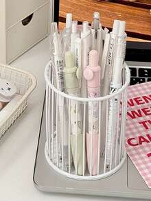 新款米色铁丝收纳篮笔筒多功能桌面整理盒办公用品学生课桌文具收纳小号收纳篮 - 彩色 - 查看 20