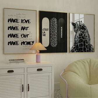 1/3pcs Frameless Set Of 3 Retro Black White Gallery Wall Art, Y2K Aesthetic Fashion Collage Poster Pack, Grunge Leopard Print For Dorm Room, Bedroom & Apartment | Edgy Room Decor, Curated Wall Gallery,
