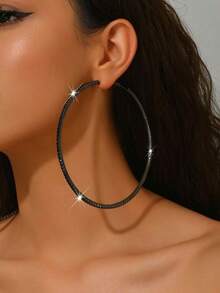 1 Pair Fashionable Large Hoop Personalized Exquisite Gun Black Earrings, Suitable For Women - 885 Gun Black Large Earrings - View 2