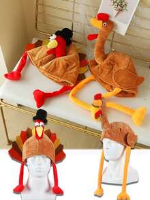 1pc Turkey Hats For Woman Man Thanksgiving Hat With Head Thanksgiving Party Favors Supplies Fun Plump Turkey Hat Legs And Tail Fancy Dress Accessory Trot Accessory Toy For Holiday Gift