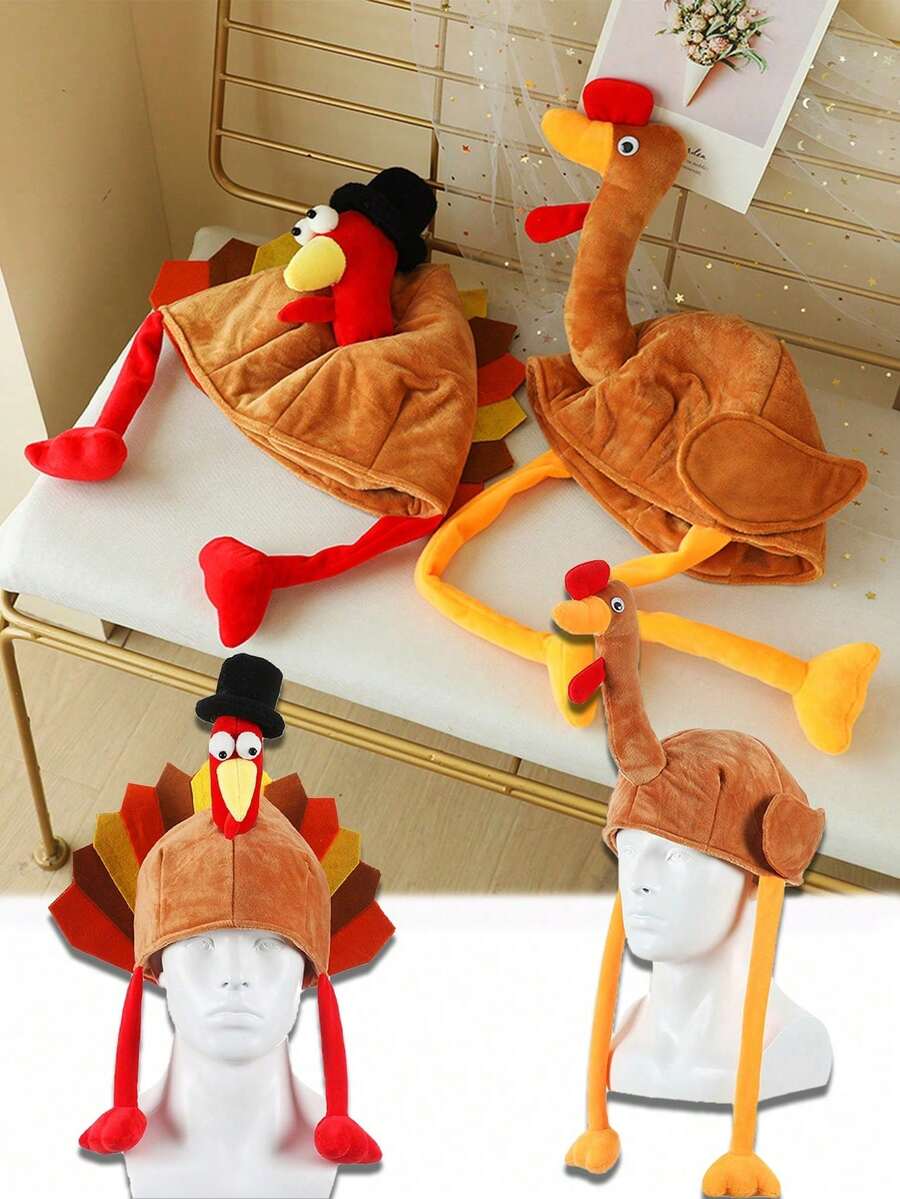 1pc Turkey Hats For Woman Man Thanksgiving Hat With Head Thanksgiving Party Favors Supplies Fun Plump Turkey Hat Legs And Tail Fancy Dress Accessory Trot Accessory Toy For Holiday Gift
