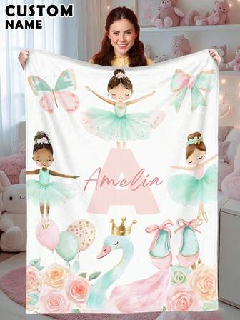 1pc Custom Name Blanket For Bed, Multipurpose Living Room Sofa Outdoor Beach Camping Pet, Personalized Family/Pet/Couple Text Printed Bedding Blanket, Personalized Christmas Gifts, Family Gift, Birthday Gifts, Gift For Friend, Gift For Her, Gift For Son/Daughter