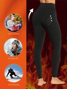 MEIYATING 1 件女士保暖内衬长裤，修身保暖打底裤，适合冬季