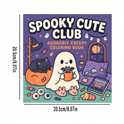 Club de lo espeluznante y lindo | 22 páginas para colorear de Halloween estilo Kawaii, fantasmas, calabazas, murciélagos acogedores y bruja chibi, diversión para niños y