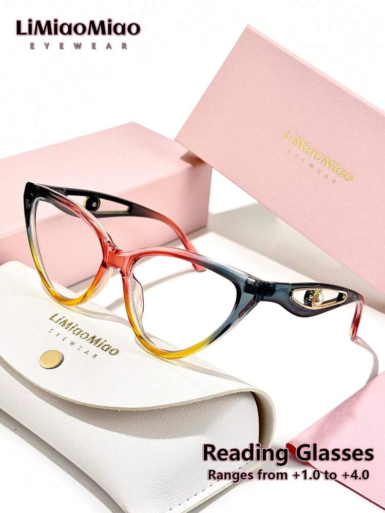 LiMiaoMiao 1pc Cat Eye Vintage Reading Glasses, Multi-Color, Clear Lens, Computer/Reading Glasses, Magnification +1.0 To +3.5, With Case & Cloth, Suitable As Holiday Gift - 透明 - 查看 34