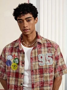 Men's Loose Plaid Short Sleeve Woven Shirt, Streetwear Ready - Multicolor - View 3
