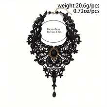 1pc Vintage Gothic Style Black Spider Web Lace Choker Exaggerated Dark Style Black Bead Pendant Hollow Black Lace Collar Necklace, Lace Material, Halloween Party Banquet, Gothic Style Choker - màu đen - Xem 4