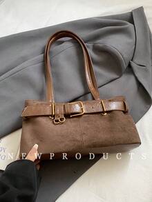 1pc Low Tea Solid Color Suede Fabric Shoulder Bag, Women's Retro Fashion Square Shoulder Bag With Top Double Handles, Zipper Closure, Suitable For Travel, Shopping, Dating, Women's Gift, Great For Commuting, Outdoor, Travel, Hiking , Office Bag